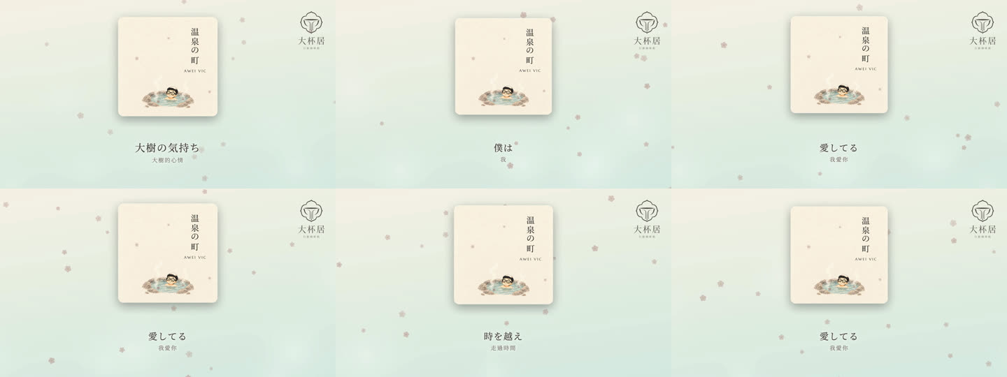 一張由六格影片畫面縮圖拼成的檢查表,每格是不同時間點的日文歌詞畫面,右上角有浮水印